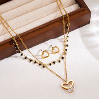 Wholesale Elegant Round Heart Shape Stainless Steel Enamel Plating Inlay Gold Plated Zircon Earrings Necklace sku image 1