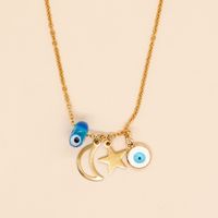Simple Style Moon Crown Eye Stainless Steel Inlay Glass Necklace main image 3