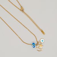 Simple Style Moon Crown Eye Stainless Steel Inlay Glass Necklace main image 4