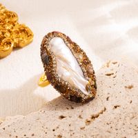 Elegant Luxurious Irregular Oval Copper Irregular Natural Stone Pearl Zircon 18k Gold Plated Open Ring main image 5