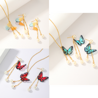 201 Stainless Steel Imitation Pearl 18K Gold Plated Elegant Vintage Style Plating Butterfly Earrings Necklace main image 1