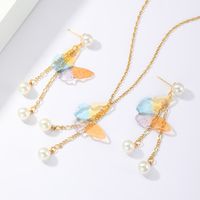 201 Stainless Steel Imitation Pearl 18K Gold Plated Elegant Vintage Style Plating Butterfly Earrings Necklace main image 9