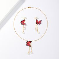 201 Stainless Steel Imitation Pearl 18K Gold Plated Elegant Vintage Style Plating Butterfly Earrings Necklace main image 6