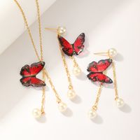 201 Edelstahl Imitationsperle 18 Karat Vergoldet Elegant Vintage-Stil Überzug Schmetterling Ohrringe Halskette main image 5