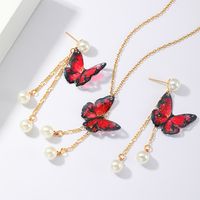 201 Stainless Steel Imitation Pearl 18K Gold Plated Elegant Vintage Style Plating Butterfly Earrings Necklace main image 7