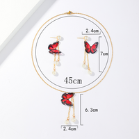 201 Stainless Steel Imitation Pearl 18K Gold Plated Elegant Vintage Style Plating Butterfly Earrings Necklace sku image 2