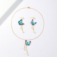 201 Stainless Steel Imitation Pearl 18K Gold Plated Elegant Vintage Style Plating Butterfly Earrings Necklace main image 2