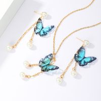 201 Stainless Steel Imitation Pearl 18K Gold Plated Elegant Vintage Style Plating Butterfly Earrings Necklace main image 4