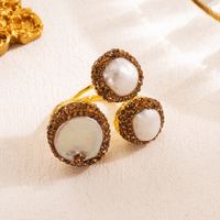 Elegant Luxurious Irregular Oval Copper Irregular Freshwater Pearl 18k Gold Plated Open Ring sku image 2