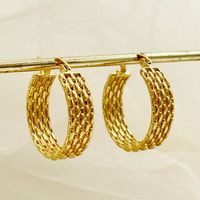 1 Pair Vintage Style Simple Style Round Chain Stainless Steel Metal Polishing Plating Gold Plated Hoop Earrings main image 6