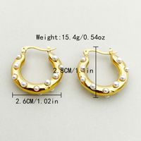 1 Pair Elegant U Shape Polishing Plating Inlay 304 Stainless Steel Pearl 14K Gold Plated Hoop Earrings main image 4