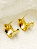 1 Pair Simple Style C Shape Polishing Plating 304 Stainless Steel 14K Gold Plated Ear Studs main image 3