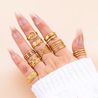 Retro Stripe Solid Color Stainless Steel Criss Cross Plating Hollow Out 18k Gold Plated Open Ring main image 10