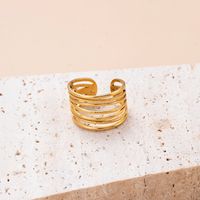 Retro Stripe Solid Color Stainless Steel Criss Cross Plating Hollow Out 18k Gold Plated Open Ring sku image 3