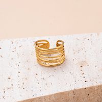 Retro Stripe Solid Color Stainless Steel Criss Cross Plating Hollow Out 18k Gold Plated Open Ring main image 8