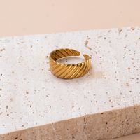 Retro Stripe Solid Color Stainless Steel Criss Cross Plating Hollow Out 18k Gold Plated Open Ring sku image 8