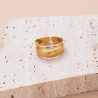Retro Stripe Solid Color Stainless Steel Criss Cross Plating Hollow Out 18k Gold Plated Open Ring sku image 2