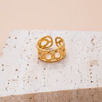 Retro Stripe Solid Color Stainless Steel Criss Cross Plating Hollow Out 18k Gold Plated Open Ring sku image 7