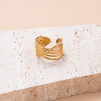 Retro Stripe Solid Color Stainless Steel Criss Cross Plating Hollow Out 18k Gold Plated Open Ring sku image 6