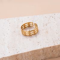 Retro Stripe Solid Color Stainless Steel Criss Cross Plating Hollow Out 18k Gold Plated Open Ring sku image 9