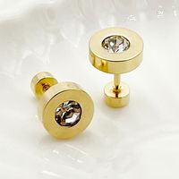 1 Paire Style Classique Commuer Rond Placage Incruster Acier Inoxydable 304 Zircon Plaqué Or 14K Boucles D'Oreilles sku image 1