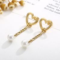 1 Pair Modern Style Streetwear Heart Shape Pearl Plating Stainless Steel 18K Gold Plated Drop Earrings main image 7