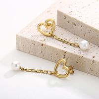 1 Pair Modern Style Streetwear Heart Shape Pearl Plating Stainless Steel 18K Gold Plated Drop Earrings main image 6