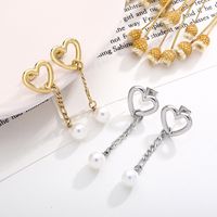 1 Pair Modern Style Streetwear Heart Shape Pearl Plating Stainless Steel 18K Gold Plated Drop Earrings main image 3