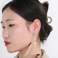 1 Pair Modern Style Streetwear Heart Shape Pearl Plating Stainless Steel 18K Gold Plated Drop Earrings main image 2