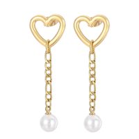 1 Pair Modern Style Streetwear Heart Shape Pearl Plating Stainless Steel 18K Gold Plated Drop Earrings sku image 2