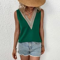 Women's Vest Sleeveless Blouses Patchwork Hollow Out Casual Basic Simple Style Solid Color main image 4