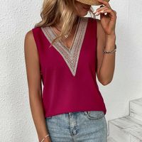 Women's Vest Sleeveless Blouses Patchwork Hollow Out Casual Basic Simple Style Solid Color main image 3