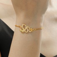 Elegant Simple Style Snake Butterfly Copper Plating Hollow Out Inlay Zircon 18k Gold Plated Bracelets main image 9