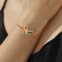 Elegant Simple Style Snake Butterfly Copper Plating Hollow Out Inlay Zircon 18k Gold Plated Bracelets main image 4