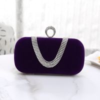 Red Khaki Dark Blue Velvet Solid Color Rhinestone Pillow Shape Clutch Evening Bag sku image 6