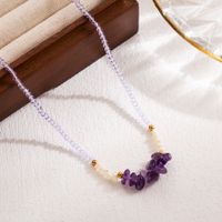 Vacation Irregular Stainless Steel Artificial Crystal Natural Stone Beaded Pearl 18k Gold Plated Necklace main image 2