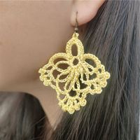 Vacation Solid Color Fabric Crochet Lace Women's Drop Earrings main image 3
