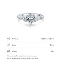 Wholesale Elegant Shiny Heart Shape Sterling Silver Rhodium Plated Zircon Rings main image 3