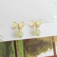 1 Pair Chinoiserie Simple Style Bow Knot Opal Inlay Artificial Pearls Opal Earrings main image 3