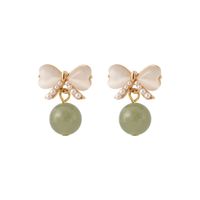1 Pair Chinoiserie Simple Style Bow Knot Opal Inlay Artificial Pearls Opal Earrings main image 5