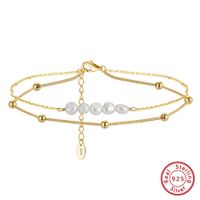 Wholesale Jewelry Simple Style Geometric Freshwater Pearl Sterling Silver 14k Gold Plated Anklet sku image 1