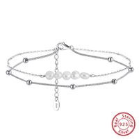 Wholesale Jewelry Simple Style Geometric Freshwater Pearl Sterling Silver 14k Gold Plated Anklet sku image 2