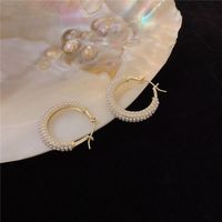 Commuer Géométrique Perle D'imitation Le Cuivre Incruster Perles Artificielles Femmes Des Boucles D'oreilles main image 4