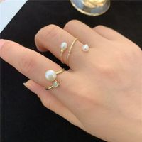 Modern Style Geometric Freshwater Pearl Copper Inlay Freshwater Pearl Open Ring main image 3