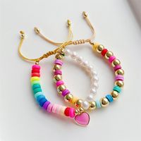 Ins Style Heart Shape Artificial Pearl Soft Clay Copper Beaded Handmade Unisex Bracelets main image 4