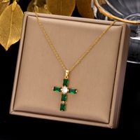 Retro Simple Style Cross Stainless Steel Plating Inlay Zircon Pendant Necklace sku image 5