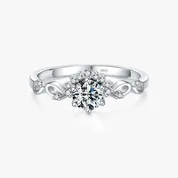 Elegant Luxurious Sterling Silver Hollow Out Inlay Zircon Rhodium Plated Rings sku image 1