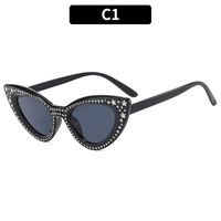Cool Style Color Block Ac Cat Eye Rhinestone Full Frame Women's Sunglasses sku image 3