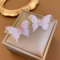 Fairy Style Butterfly Arylic Gauze Copper Inlay Rhinestones Women's Ear Studs main image 3