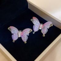 Fairy Style Butterfly Arylic Gauze Copper Inlay Rhinestones Women's Ear Studs main image 1
